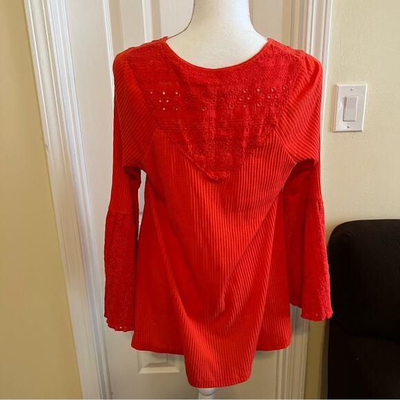 Free People Parisian Nights Flared Sleeve Blouse Red Orange Size Small - Picture 4 of 10